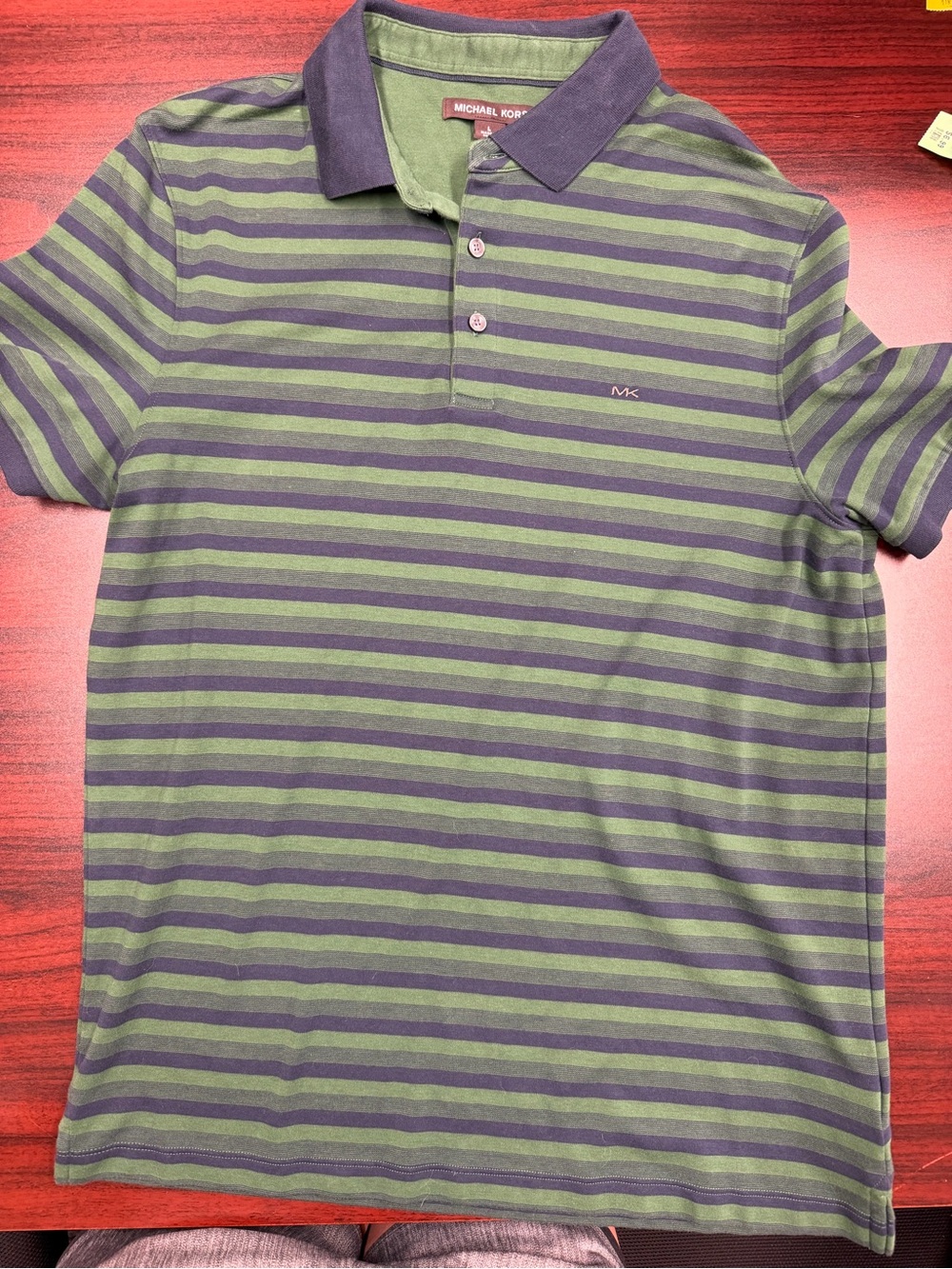 Michael Kors Olive Green and Purple Striped Polo